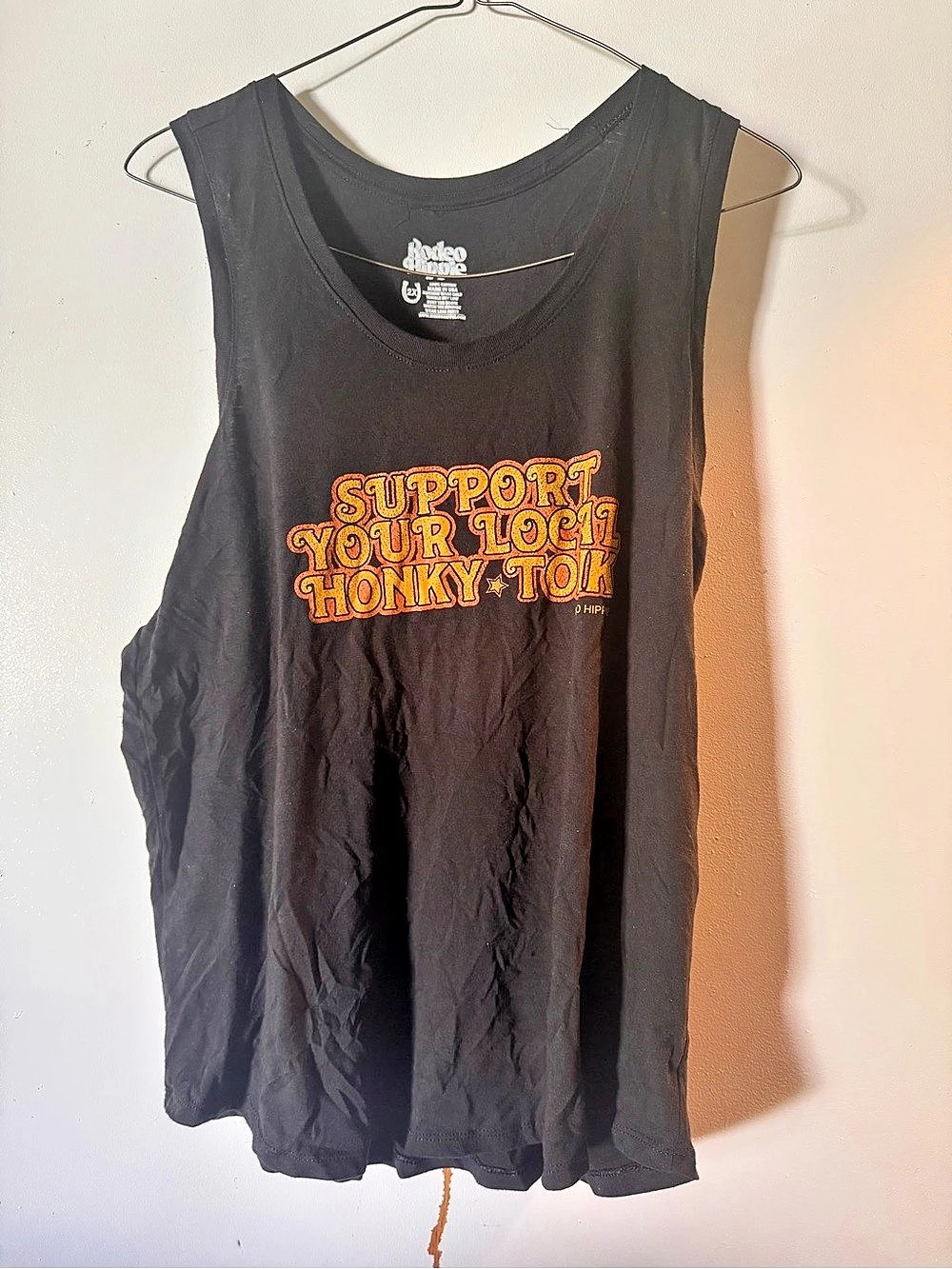 Rodeo Hippie Support Your Local Honky Tonk Tank Black & Orange 2xl